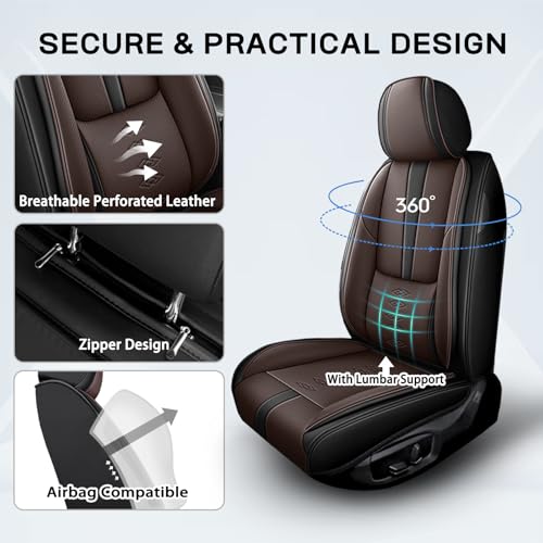 Image of Car Seat Covers for Neon,for Dodge Neon 2000-2005,Leather Front Seat Covers,Airbag-Compatible Car Seat Protectors,Waterproof Seat Cover for Cars(Black+Coffee,2PCS /with Pillows)