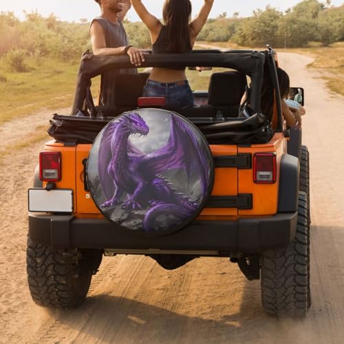 Image of Delerain Spare Tire Cover Cool Purple Dragon Wheel Covers Waterproof Dust-Proof UV Sun Universal Fit for Trailer RV SUV Truck and Many Vehicle (17 Inch for Diameter 31 inch-33 inch)