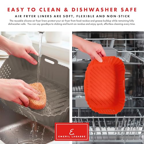 Reusable Silicone Air Fryer Liners for Emeril Lagasse Air Fryer Oven – Non-Stick Reusable Air Fryer Basket Liners – Dishwasher Safe – 9 x 7 x 3 Inch – 2 Pack – Black/Red - image 3