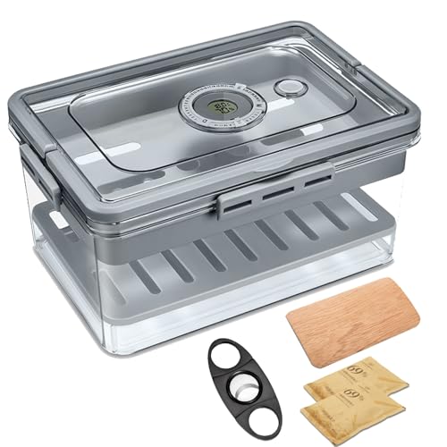 GJXWD Cave À Cigares avec Hygromètre, Humidificateur Et Plateau en Bois de Cèdre, Transparente Boîte À Cigares avec Poignée, Boîte À Cigares de Bureau, Cadeau pour Homme