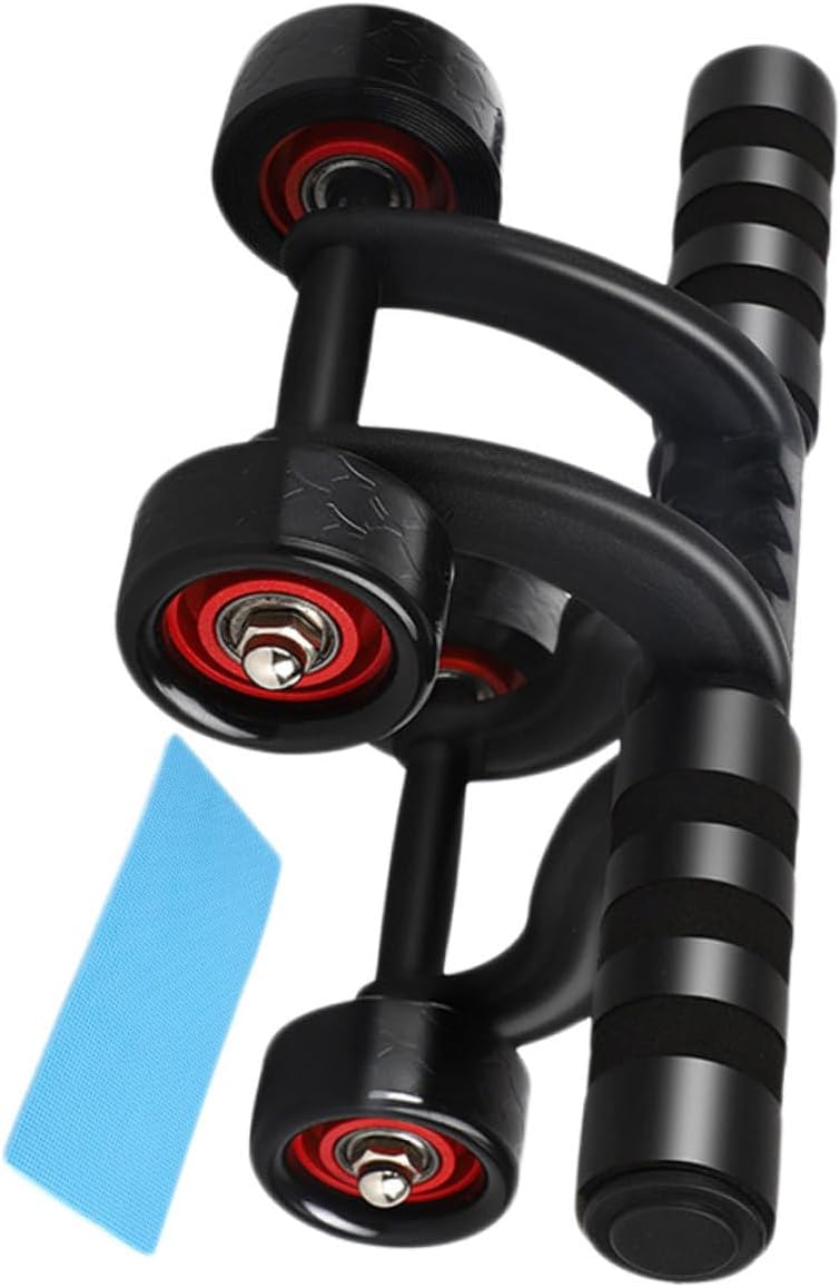 Abdominal Fitness Roller with Four-wheel Bearing Design Anti-skid Sponge Grip Handles Supports Up to Includes Knee Pad and Brake Board for Men and Women Home Gym Core Muscle