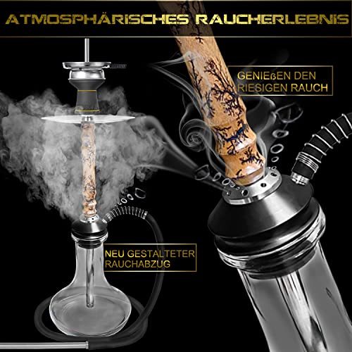 DFESKAH Shisha Set Edelstahl - Hookah Komplettset 60cm Wasserpfeife | Holz Rauchsäule | Silikonschlauch & Edelstahl… – Bild 4