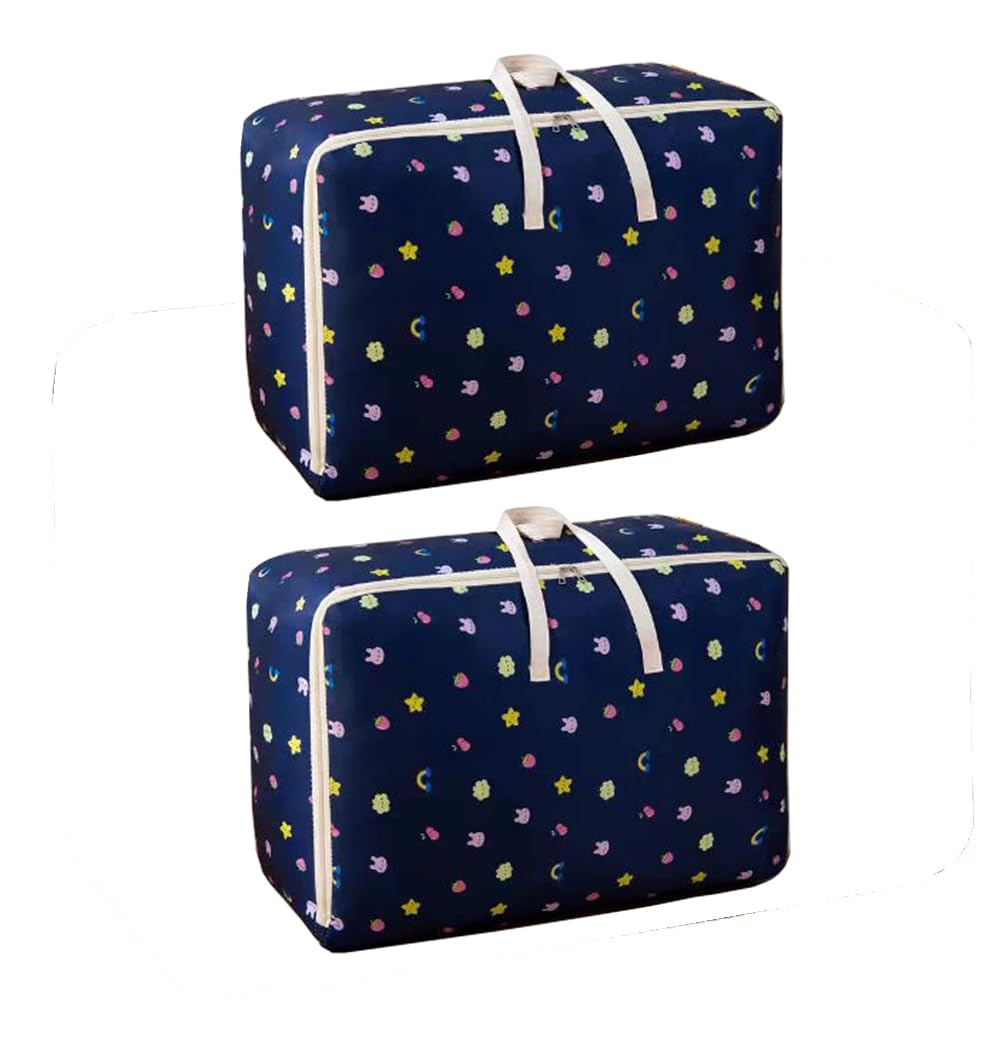 GTC® Lightweight Foldable Clothes Organizing Bag Polyester Underbed Storage Organizer Bag Compression Bag with Zipper (BG09) (Pack of 2, Blue)-image-30