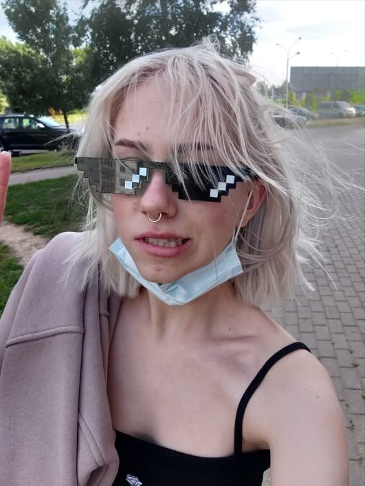 FEISEDY 2PACK Thug Life Sunglasses Funny Pixelated Mosaic Gamer Glasses Party Disco Cool B2876-F2 6