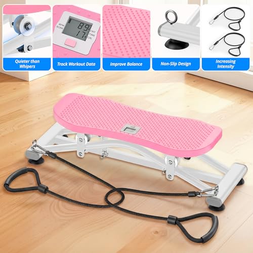 Image of RYGEO Balance Board with Resistance Bands, Versatile Rocking Stepper, Wobble Board Featuring LCD Monitor, 330 lbs High-Capacity Ski Twister Trainer for Full Body Exercise at Home