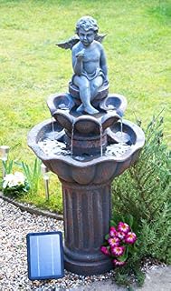Primrose 107cm Minel Cherub Solar Powered Bird Bath Water Feature Fountain