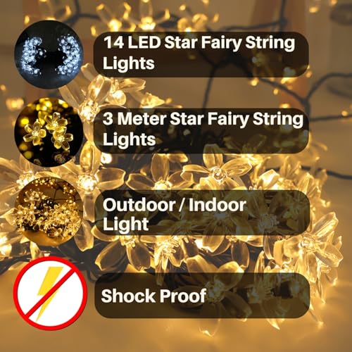 Image of One94Store 14 LED, 3 Meter Silicone Flower Fairy String Lights - Warm White Decorative Series Lights for Home, Festival, Wedding, Party & Room Decoration | Plug-in Fairy Lights (Pack of 3)