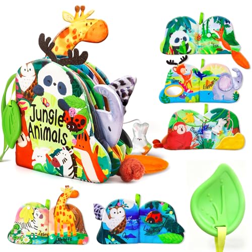 Image of Jovow Baby Books 0-6 Months, Infant Tummy Time Sensory Teething Toys Baby Toys 6 7 8 9 10 12 Months, Touch and Feel Soft Cloth Book, 3D Crinkle Book Toy for Infant Newborn Boys Girls Early Learning