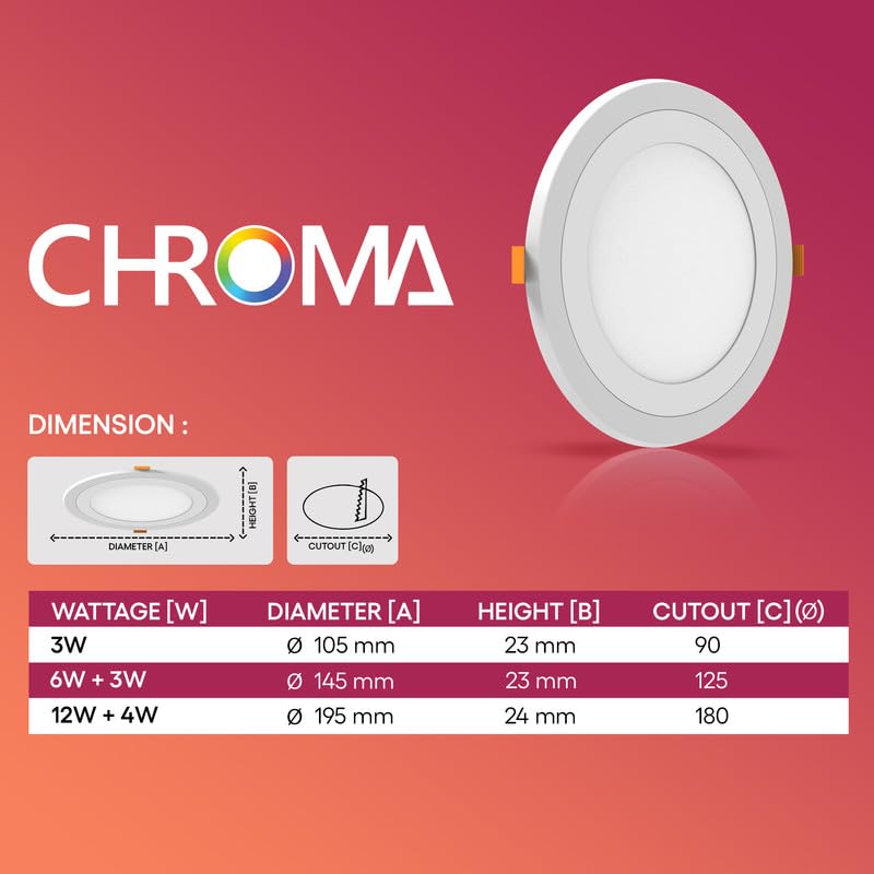 Image of elleys' Chroma Multicolour Ceiling Light | Concealed LED 3 in 1 Light Modes (6+3 Watt) | Ceiling Light for Home & Office | Recessed Led Downlighter |Cut-Out:125mm|Color - White & Multicolur Pack 10