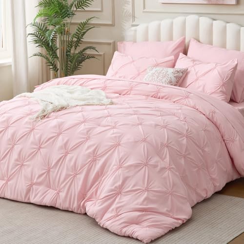Image of BEDELITE Queen Comforter Set Baby Pink,Lightweight & Soft Comforter | 7 Pc Boho Bed in a Bag,Warm & Cute Bed Set for All Season,Includes Comforter,Flat & Fitted Sheets,2 Pillowcases & 2 Shams