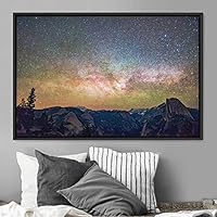 Framed Canvas Wall Art Starry Sky Aerial Astronomy & Space Dramatic Global Green Photography Realism Stars - 16x24 inches