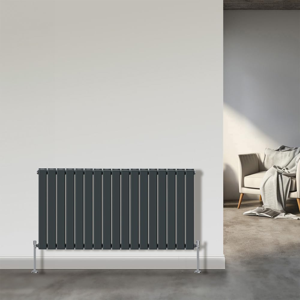 NRG Horizontal 600x1156mm Anthracite Designer Radiator Flat Panel Double Column Bathroom Central Heating