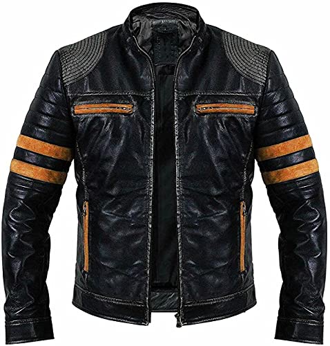 Veste de moto Cafe Racer vintage en cuir véritable vieilli vintage, pour homme, noir, Retro 1 cuir véritable, XXL
