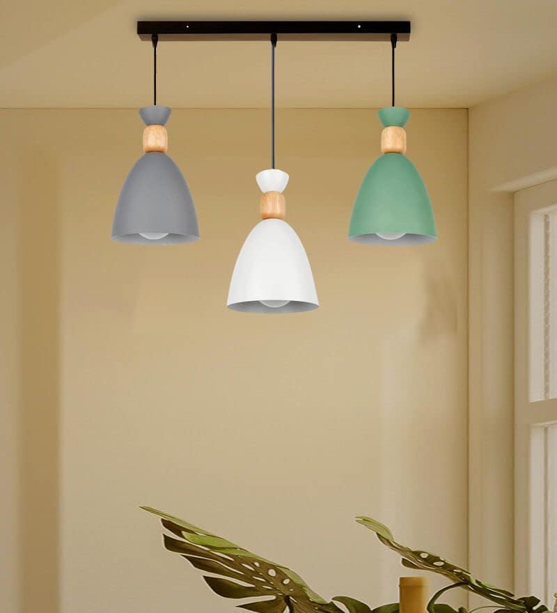 Image of Modern 3-Light Pendant Hanging Light for Ceiling, Aluminium Dome Hanging Lamp for Grey Green White, Linear Set