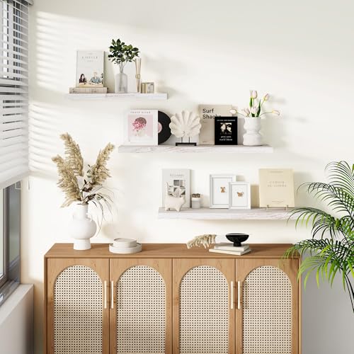 Image of Vivelove Elm Wood Floating Shelf 36x8 inch Set of 2, Weathered White