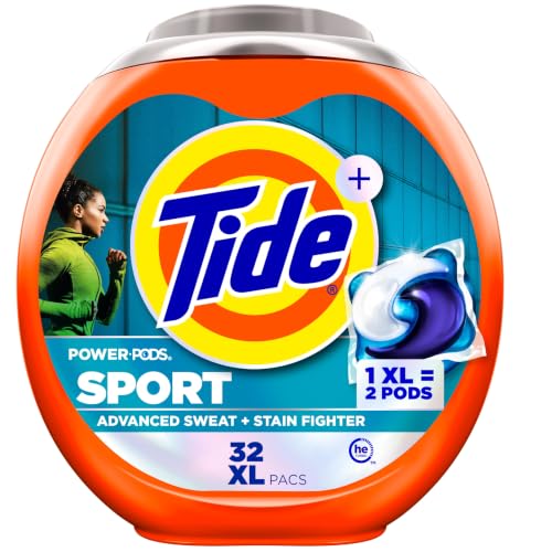 Image of Tide Power Pods Sport Laundry Detergent Pacs, 32 Count, Advanced Sweat + Stain Fighter