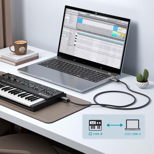DigitalLife FlexMIDI Vortex USB C to USB B MIDI Cable 2m (1-Pack) | Compatible with USB Class-Compliant MIDI Keyboards, Synthesizers and DJ Controllers for Windows, macOS and Linux