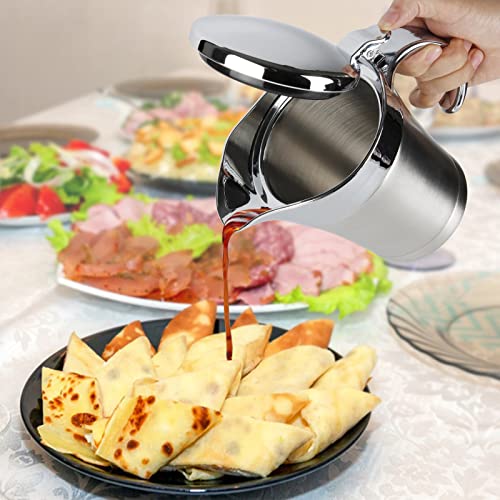 Foto von Thermo Sauciere Doppelt 304 Edelstahl 450ml Isoliert Thermo Sauciere Soßenkanne Saucenbecher Soßenschüssel mit Deckel für Servieren von Soße,Vanillesoße,Sahne,Soße