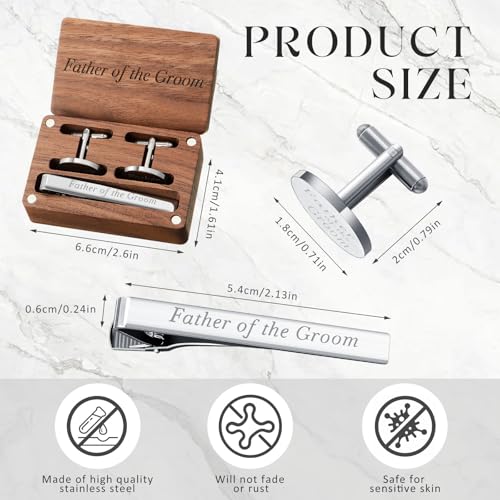 Image of Colingmill Father of the Bride Gift Dad of the Bridegroom Cufflinks Tie Clip Set with Engraved Wood Gift Box for Dad