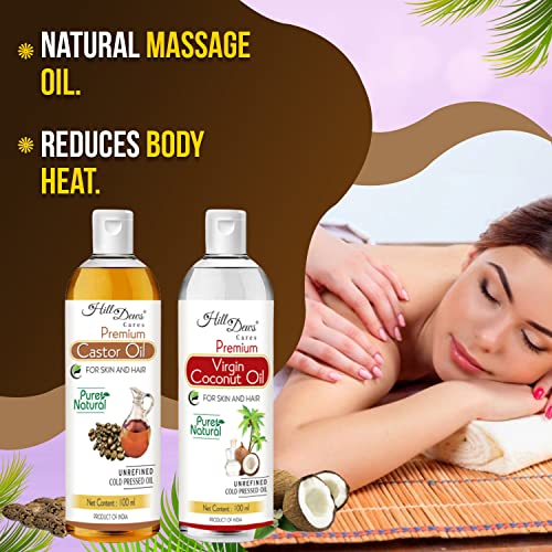 Image of Castor oil (100 ml) and Virgin Coconut oil (VCO)(100 ml) Combo - Cold Pressed - Moisturizes the Skin and Promotes soft and Shiny Hair
