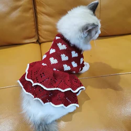 Winmany Valentinstags-Hundepullover für kleine und mittelgroße Katzen, Hunde, rot-rosa Herzkleid, Haustier-Winter-Rollkragenpullover, Strickwaren (Rot, M)