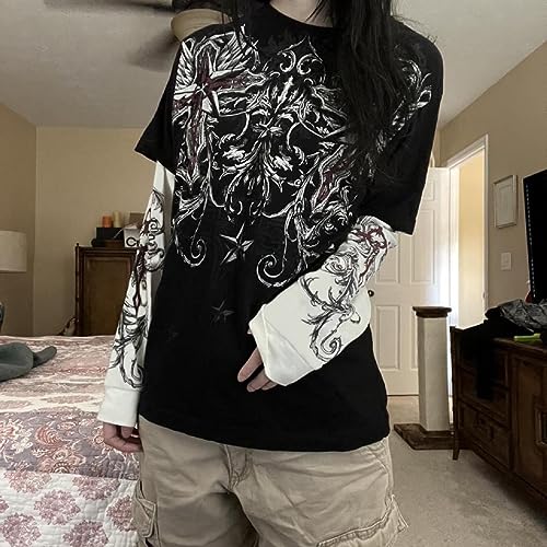 Image of Grunge Clothes for Women Y2K Tops Long Sleeve Fairy Grunge Aesthetic Shirts Teen Girls Vintage Graphic Tees Fall