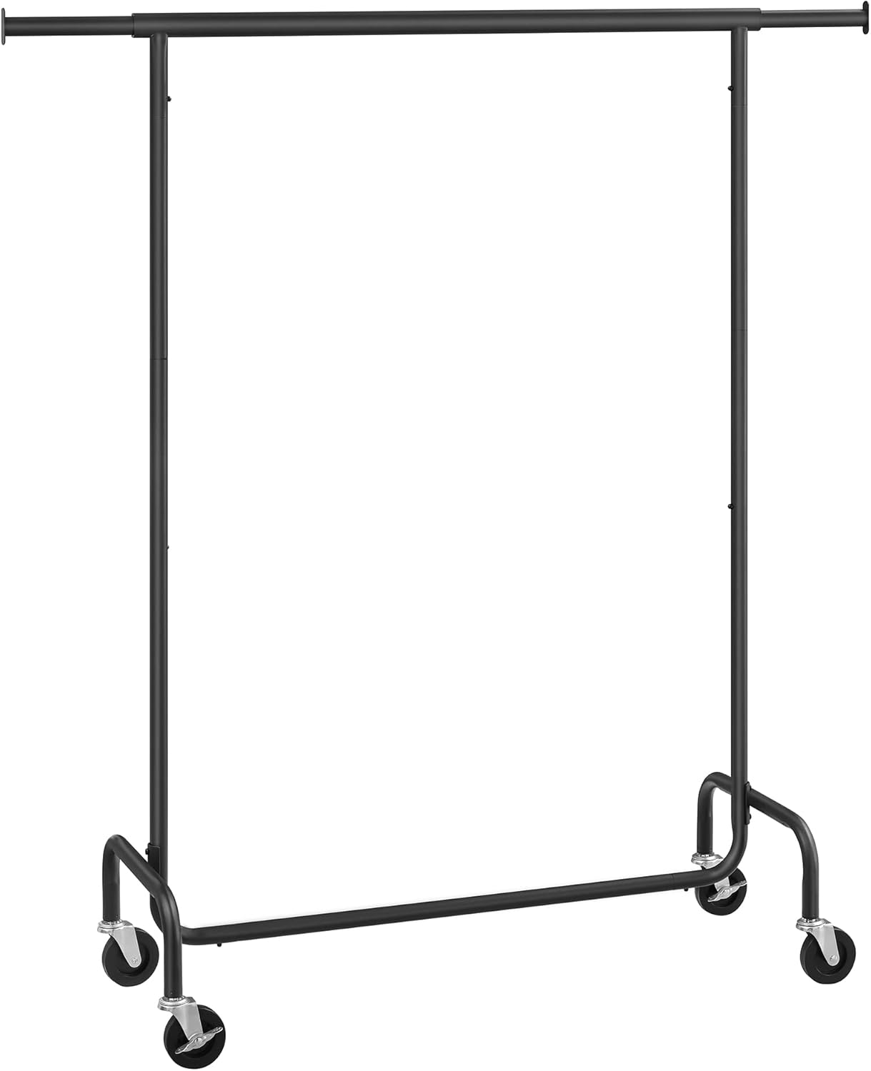 SONGMICS Clothes Rack with Wheels, Heavy-Duty Garment Rack with Extendable Hanging Rod, 286.6 lb Load Capacity, Clothing Rack for Hanging Clothes, All Metal, Chrome-Plated, Matte Black UHSR011B01