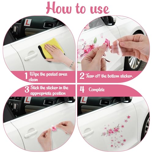 Image of 3 PCS Cherry Blossom Vinyl Car Sticker, 10'' Pink Car Stickers for Women, Cherry Blossom Stickers Cars Vinyl Sticker for Motocycle, Automotive, Home Decor