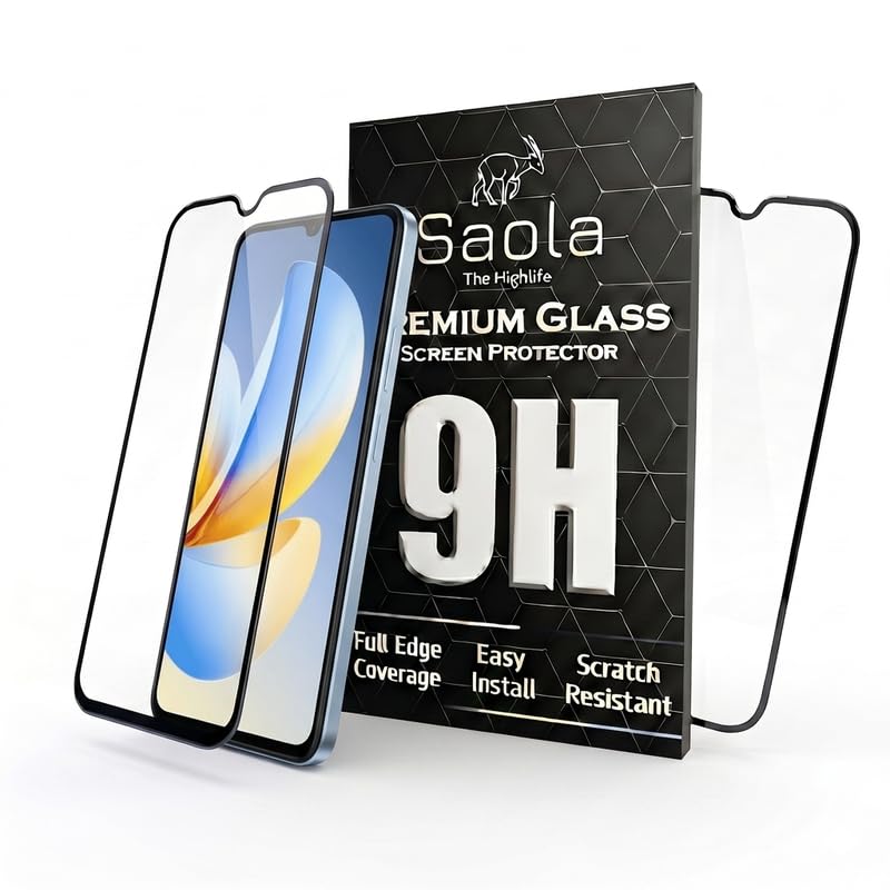 Image of Saola HD Clear Tempered Glass for Realme C71 | High Strength 9H Protection, Smooth Touch, Full Coverage Screen Guard, 2-Step Installation Kit | Quick & Easy Application (Pack of 2)