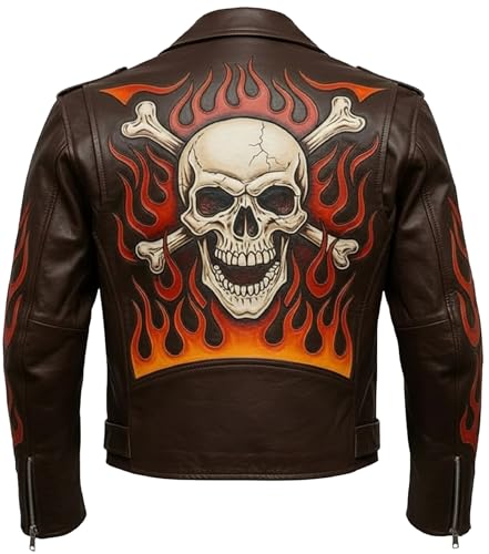 Image of Mens Flames Leather Jacket Gothic Motorcycle Fire Biker Heavy Metal Rock Punk Jacket