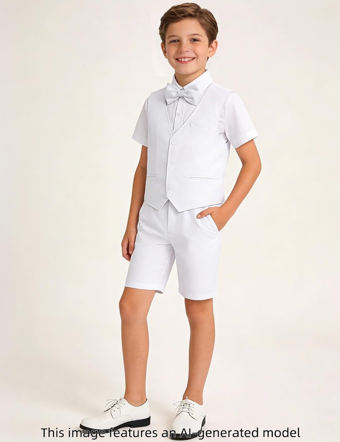 A&J DESIGN Completo corto per bambini, 3 pezzi, vestito formale da gentiluomo, 4-11 anni, camicia + gilet + pantaloncini + papillon