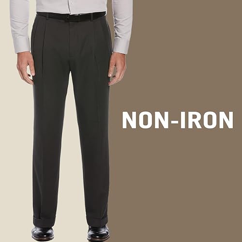 Miniatura 4 de Perry Ellis Portfolio - Pantalones de vestir plisados dobles para hombre con cintura elástica, ajuste clásico, tela elástica sin planchado