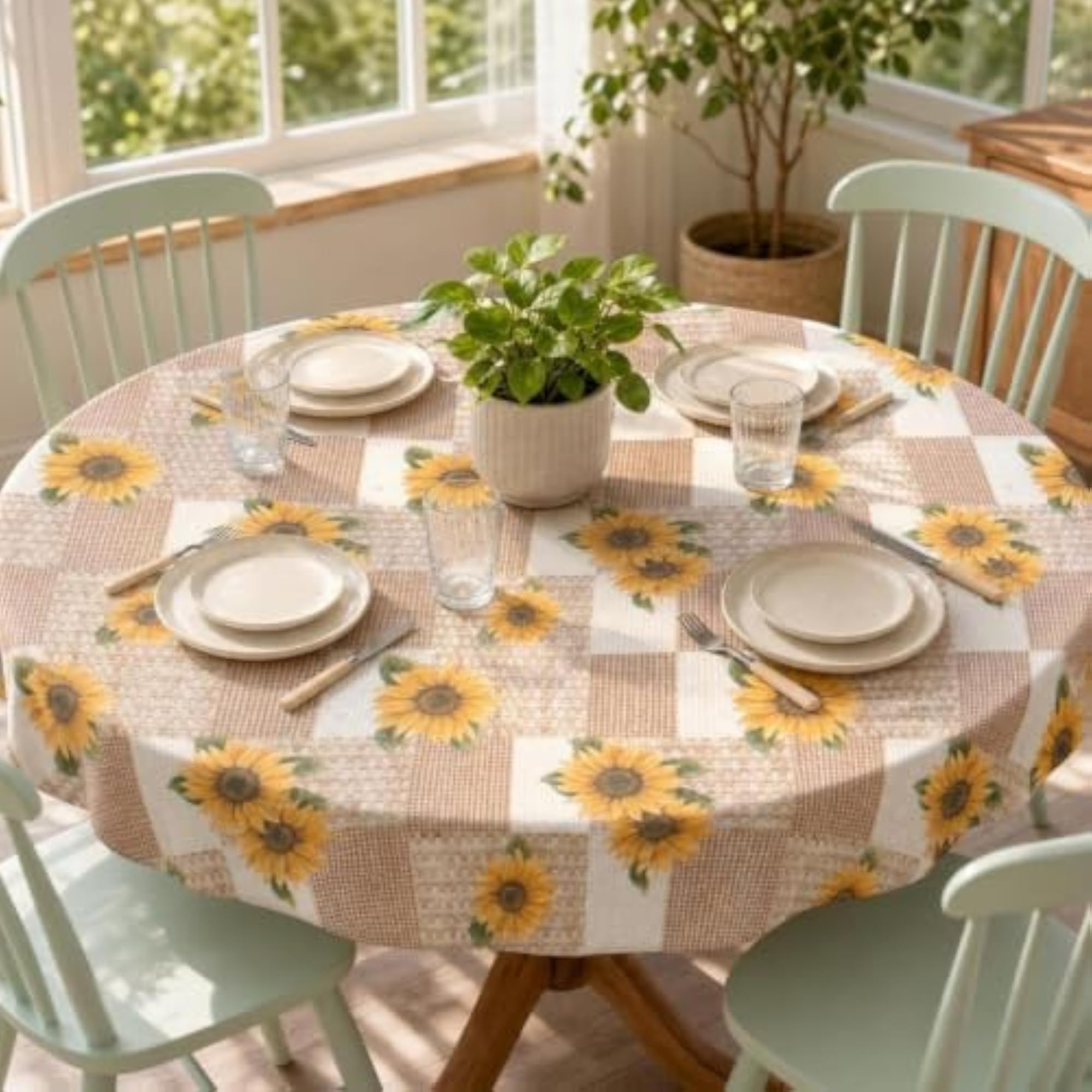 Elasticized Round Fitted Tablecloth with Elastic Edge