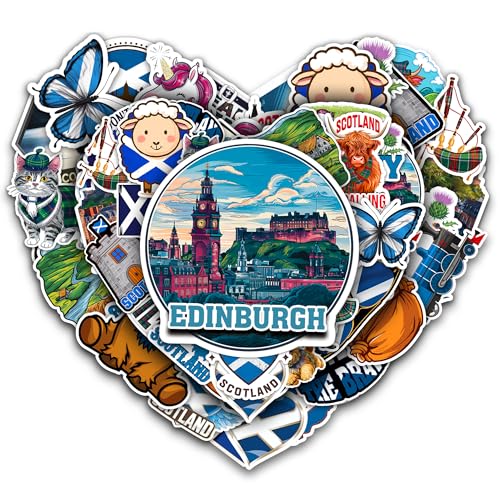 Image of Scotland Travel Stickers 50 Pieces Vinyl Waterproof Decal for Laptop Water Bottle Phone Car Window Bike Motorcycle Stakeboard Scrapbook Scotlands Sticker Gifts