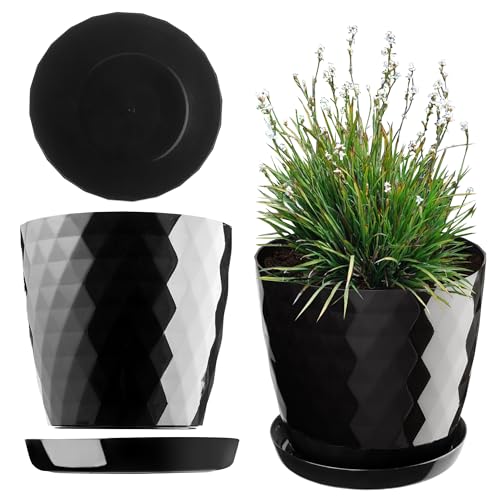 KADAX Blumentopf mit Untersetzer aus Kunststoff Ø25cm, Schwarz, Pflanzkübel für Innen- & Außenbereich, auch ideal für Badezimmer oder Toilette lebendige Farben bringen frische Akzente in Ihr Zuhause