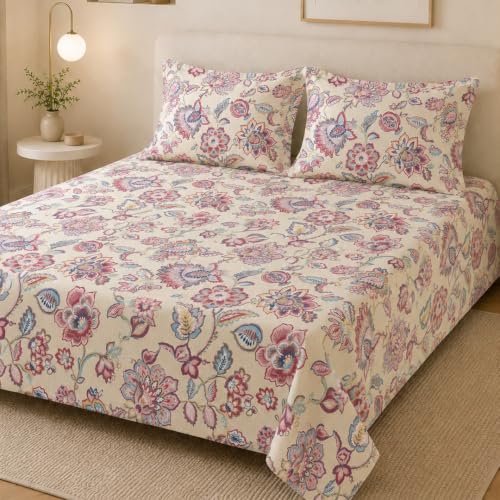 Image of LANE LINEN Symphony 100% Cotton 144TC Double Bedsheet Set, 3 Piece, Printed