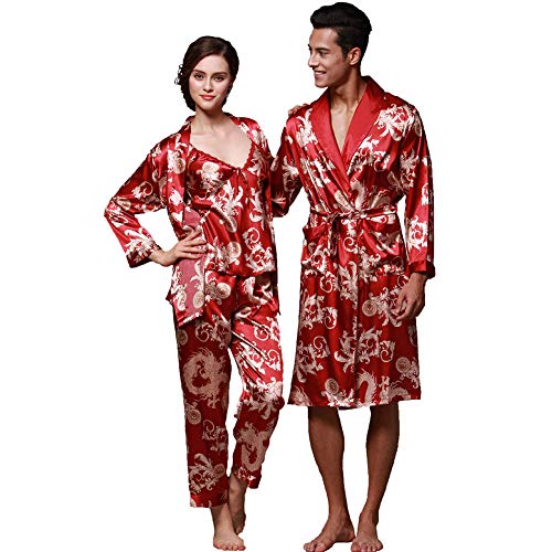 Image of ZUEVI Men's Kimono Robe Silk Satin Long Sleeve Spa Bathrobe Lightweight Soft Silky Pajamas Robes