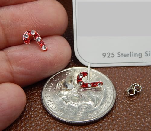 925 Sterling Silver Set of 4 Pairs Christmas Set Crystal Red nose Rudolph Reindeer, Crystal Candy Cane, Santa Claus, Snowman Stud Earrings (Nickel Free)3