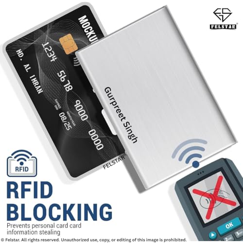 Image of FELSTAR Customized /Personalized Name Engraved RFID Blocking Metal Smart Credit /Debit ATM Card Holder Wallet 6 Slot Holds 10-12 Cards for Men and Women Gift (Silver Customised)