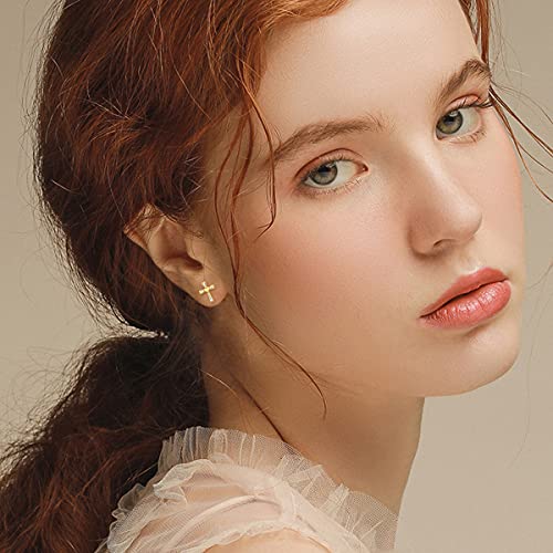 14k Gold Cross Stud Earrings for Women, 14kt Cubic Zirconia Religious Jewelry Confirmation Gifts for Her3