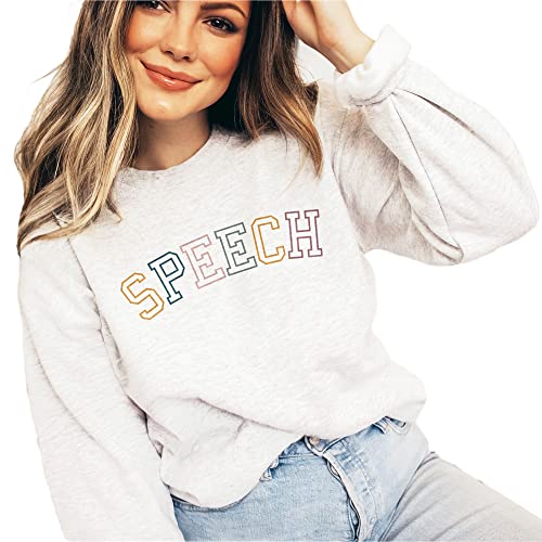 Retro SLP Sweatshirt, Speech Pathologist Sweatshirt, Language Pathology Therapist, Matching Group Team, SLPA, Unisex Crewneck Sweatshirt Ash Grey2