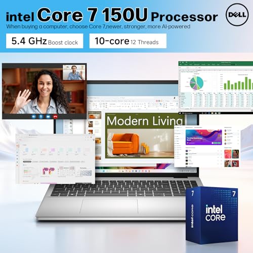 Image of Dell 16 Inch Business Touchscreen Laptop Computer, Core 7 150U(Up to 5.4 GHz), 16 inch FHD+, 32 GB DDR5 5200 MT /s, 1 TB SSD, Backlit KB, Fingerprint Reader, Copilot AI, WiFi 6E, FHD Webcam, Windows 11 Pro