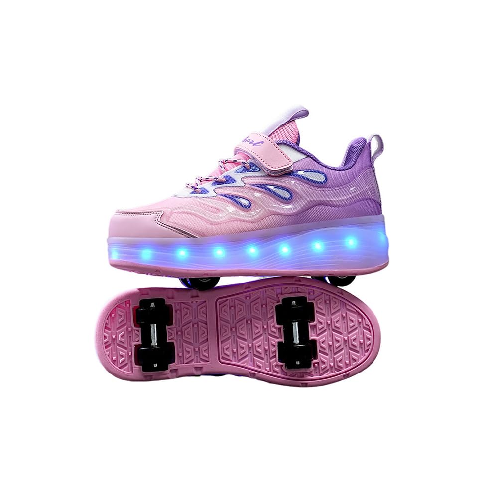 Hixingo Zapatillas con Ruedas Niña Niño, Zapatos con 4 Ruedas para Niñas con LED 2 en 1 Zapatillas Patines Zapatillas Ruedas Niño, Degradado de Color Calzado de Skateboarding Multifuncionales