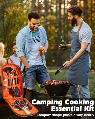 Hozzen Camping Cooking Utensil Set - Car Camping Essentials Cooking Gear for Outdoor Kitchen Grilling, Stainless Steel & Silicone Ideal Gift for RV Tent Camper, Picnics, BBQs - Image 8