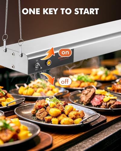 24-Inch Food Heat Lamp, 750W Commercial Food Warmer Hanging Overhead Infrared Strip Heater Catering Buffet Warmers Heat Lamp for Restaurant Parties Kitchen, 110V