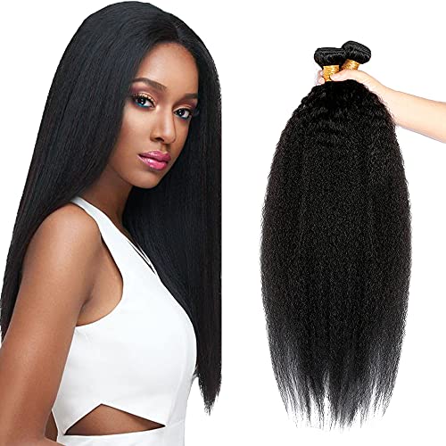 NiegMeag 18 20 22 Inch kinky Straight Bundles Human Hair Yaki Straight Hair 3 Bundles 8A Unprocessed Brazilian Straight Virgin Hair Yaki Hair Weave Extensions Natural Color
