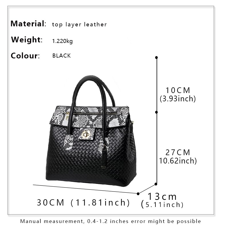 Genuine leather cowhide women's handbag large capacity snake pattern woven pattern detachable shoulder strap tote bag storage bag2