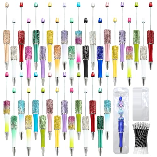 DASTTUIS 75 Pcs DIY Diamond Beadable Pen Kit - 25 Plastic Rhinestone Beaded Pens Bulk with Refills & Bags - Fancy Cute Glitter Pens for Crafting, Students & Teachers – School Supplies, Office Item