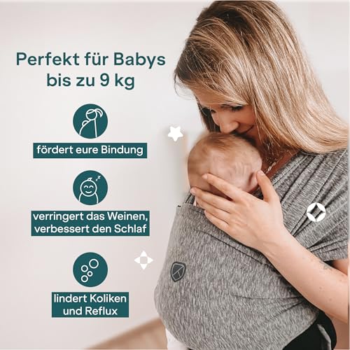 Koala Babycare Tragetuch Baby Neugeborene - Einfach Anzuziehen für Mütter und Väter - Babytrage Multi-Use Bis 9kg - Babytragetuch Anthrazitgrau