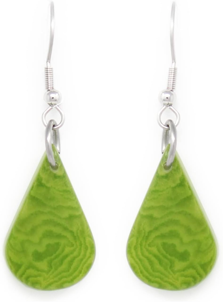 Tagua Nut Earrings Raindrops in Jade Green Handmade Fair Trade, Lightweight by Florama Natural Jewelry